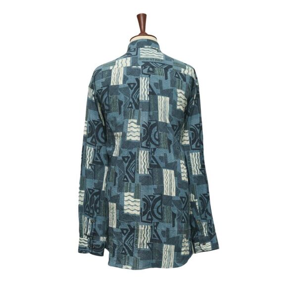 Mens Shirt Button Up Blue White Abstract Navajo Aztec Ethnic Tribal Casual XL - Picture 2 of 6